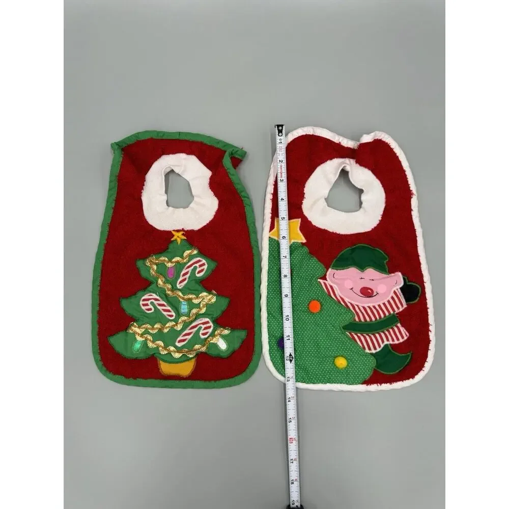 Vintage Pullover‎ Christmas CLOTH BIBS Mullin Square Kids Baby Bibs Set Of 2